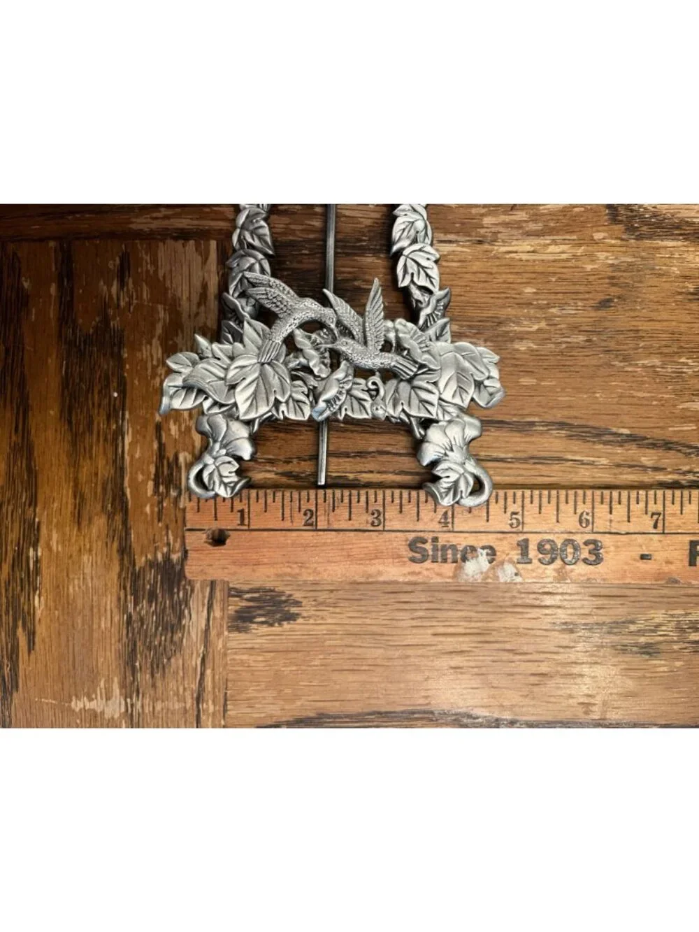 Art Nouveau Hummingbird & Floral Pewter Tone Decorative Easel Stand For Photos O